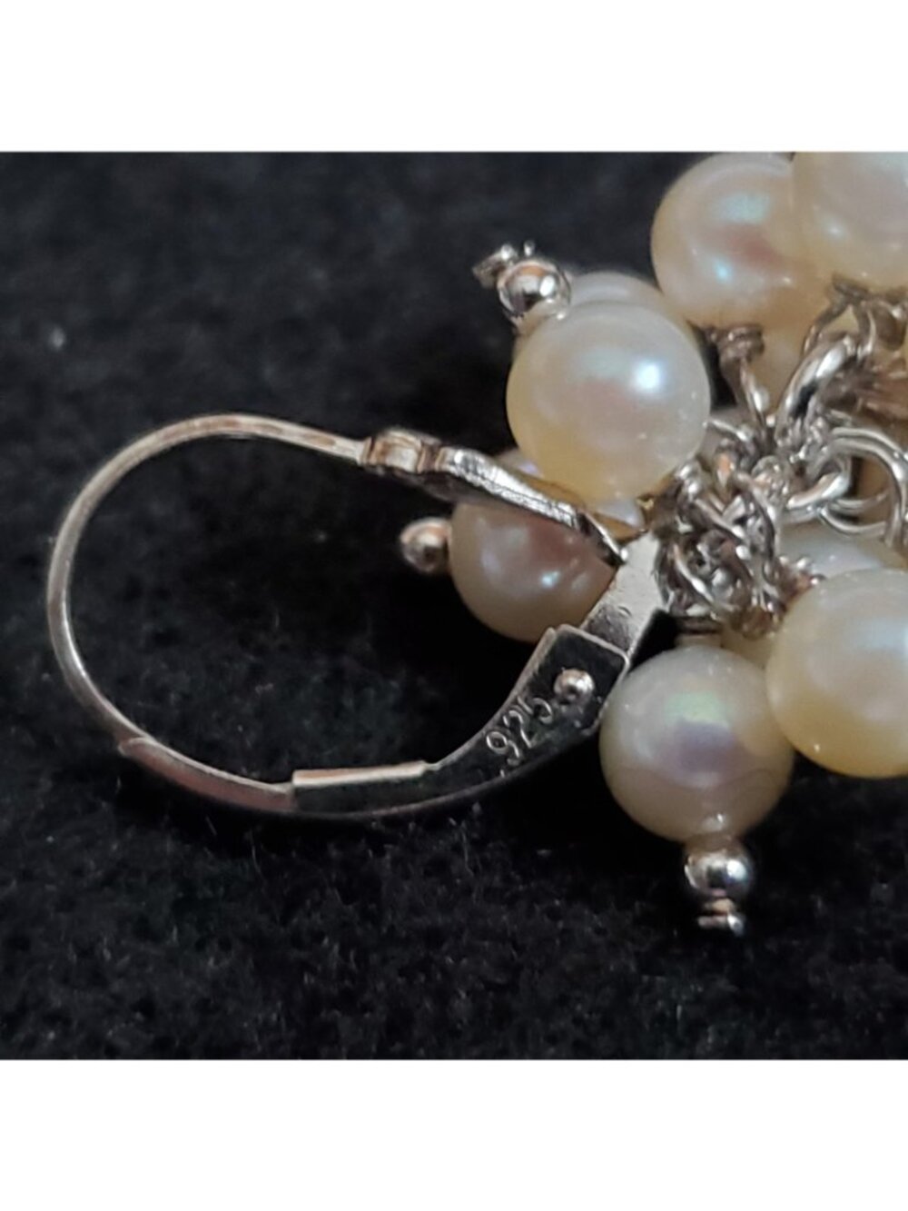 Sterling Silver ChaCha Earrings Crystal Faux Pearl Dangle 1.5" - Picture 4 of 5
